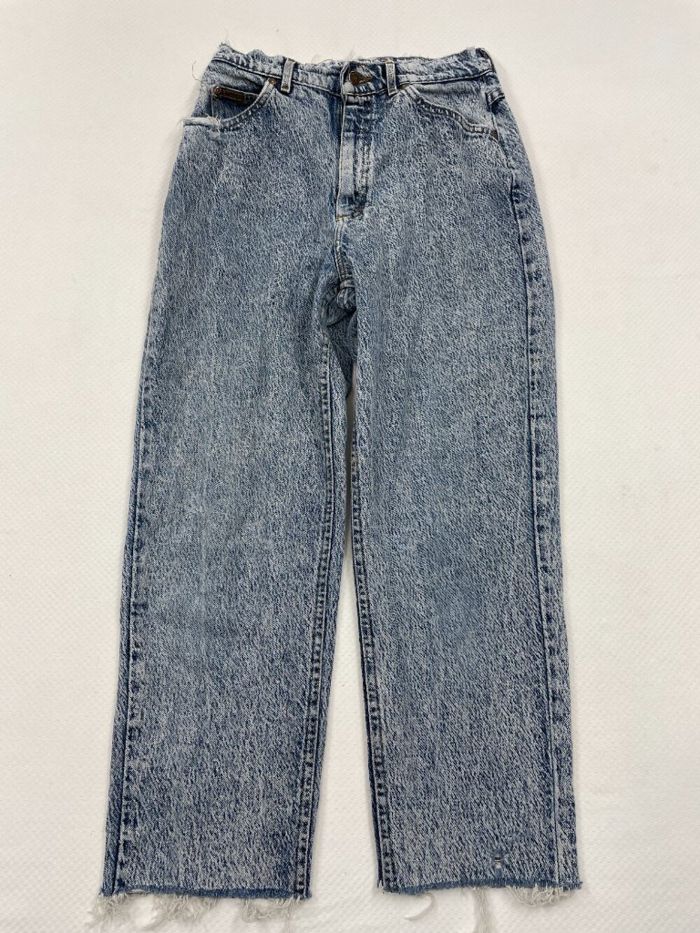 Lee Riders Vintage 80s Acid Wash High Rise Jeans Raw Hem Crop Ankle Womens 27x25